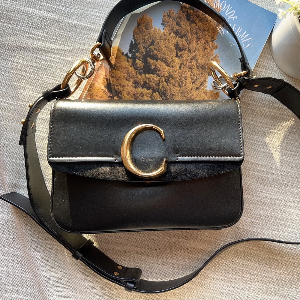 Chloe Leather C Crossbody Bag Black